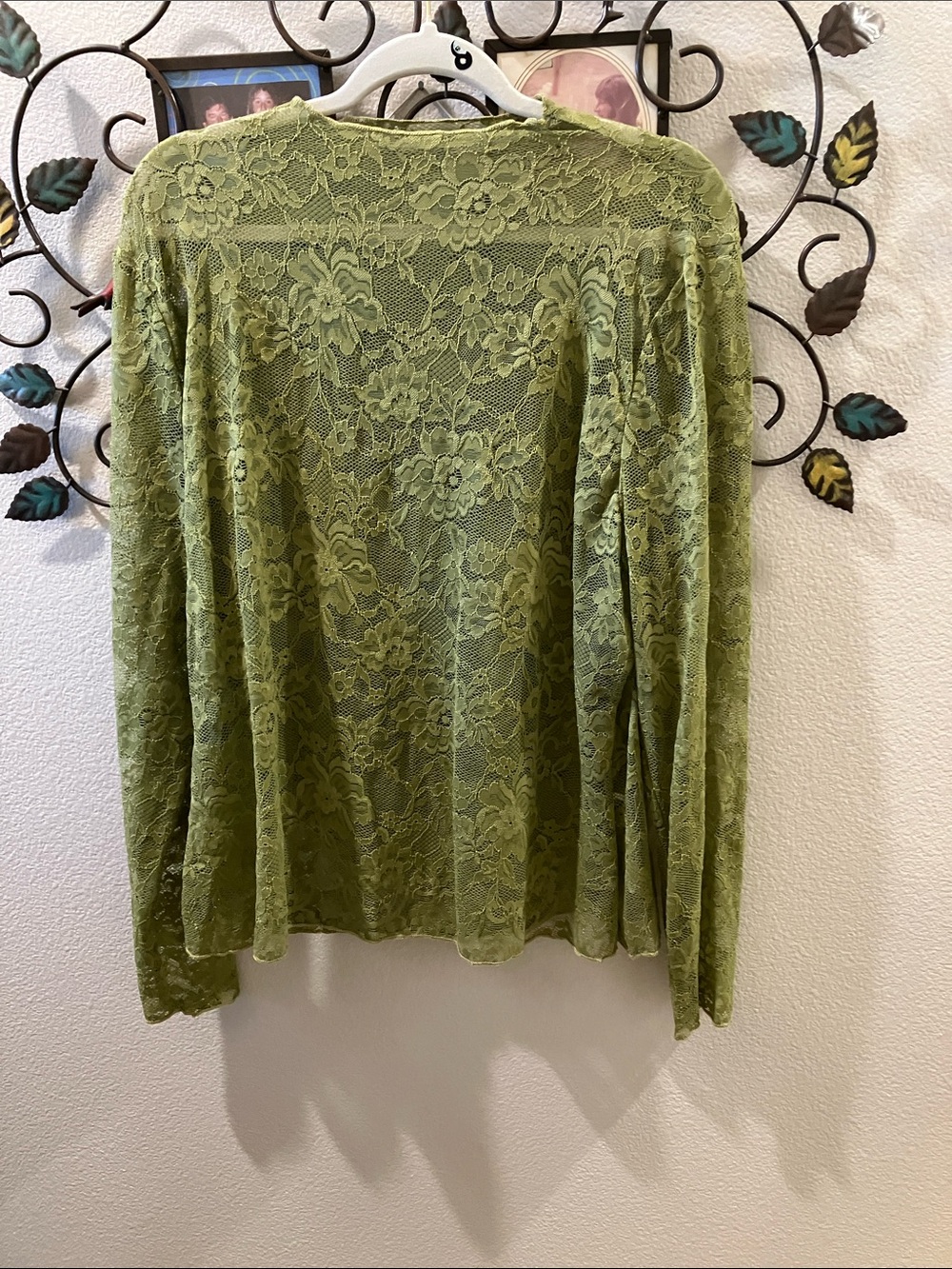 SHEIN Olive Green Lace Crewneck Top